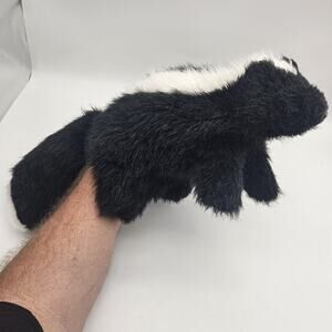 Sunny Enterprises Skunk Hand Puppet Plush Black White Faux Fur Made in USA